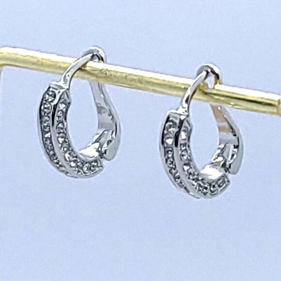 2 Carat CZ Hoops Round Channel Set Huggie Earrings White Gold Plated Jewelry NEW - Picture 7 of 9